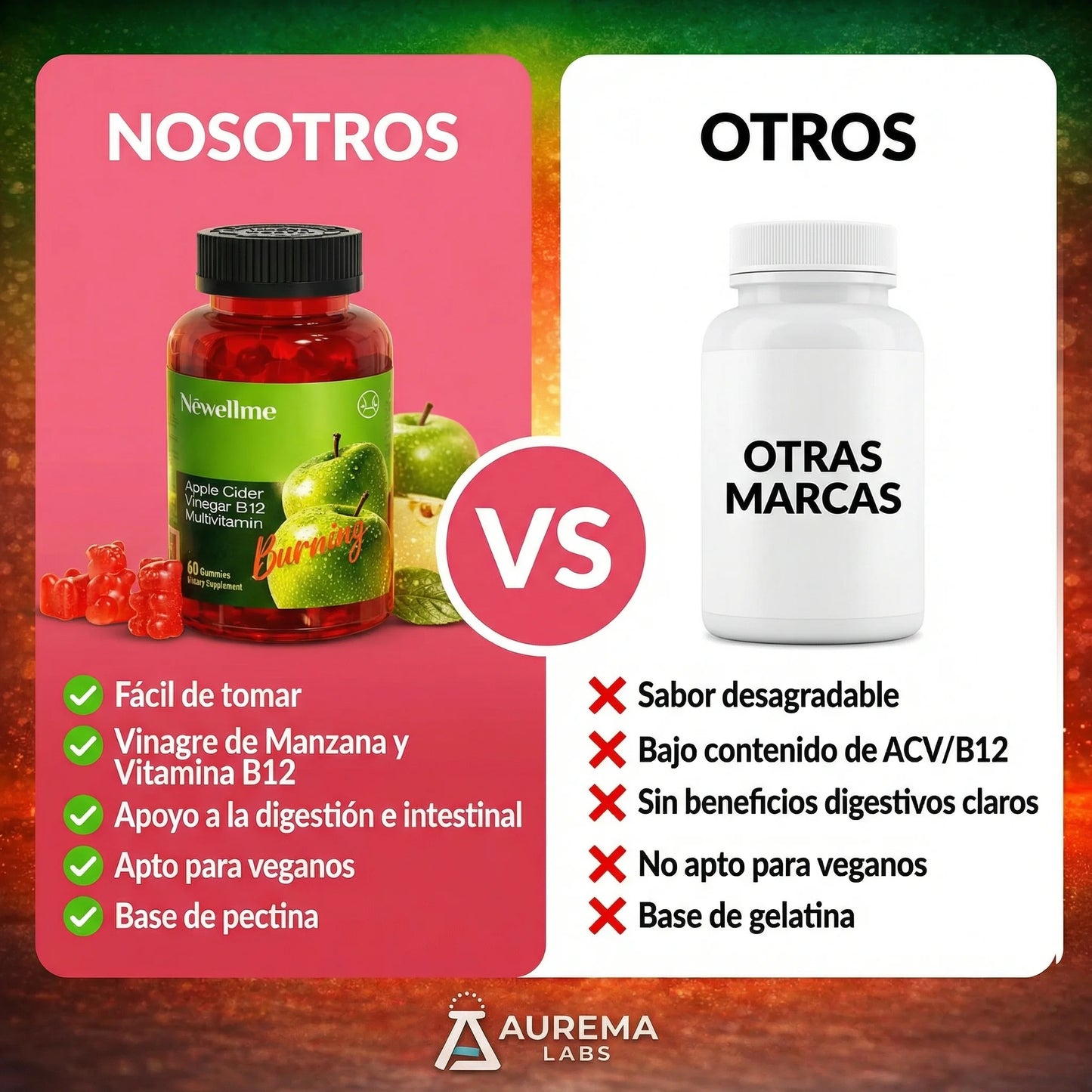 Gomitas Detox de Vinagre de Manzana + B12 🔥🍎 Metabolismo, energía y digestión · 60 gomitas