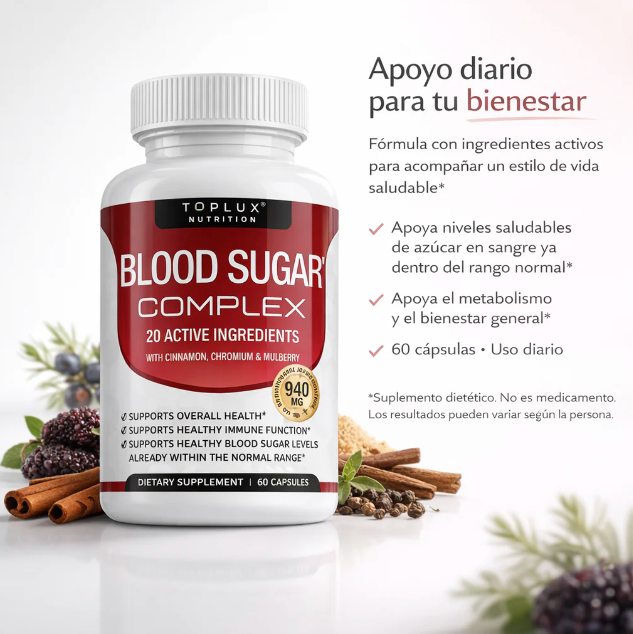 Toplux Blood Sugar Complex – Paga 1, Llévate 2 (Segunda Unidad GRATIS)