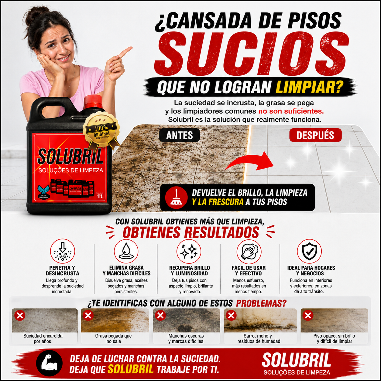 Solubril Ultra Pro de 1LT — Arranca la suciedad más imposible y deja tus pisos como nuevos en minutos