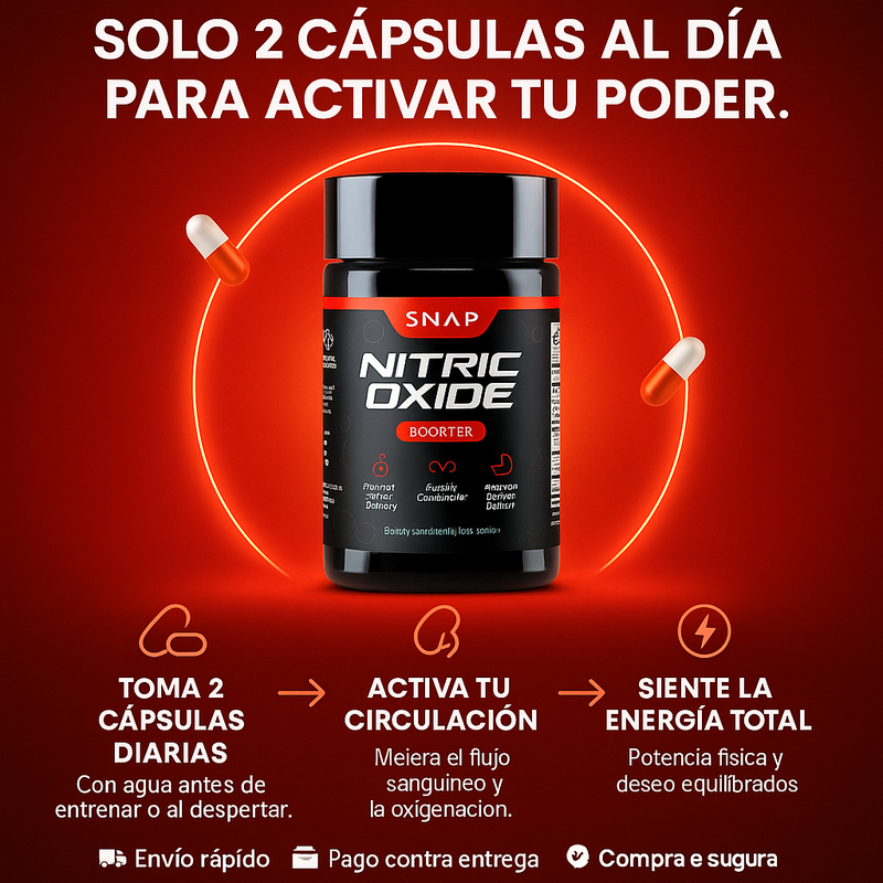 SNAP Nitric Oxide — Potencia y Energía Masculina  Activa tu fuerza en el gym y en la cama ⚡