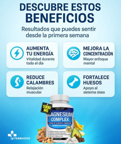 Magnesium Complex™ 8 en 1 – 90 Cápsulas ORIGINAL, Energía, descanso y bienestar - Paga 1, Llévate 2 (Segunda Unidad GRATIS)