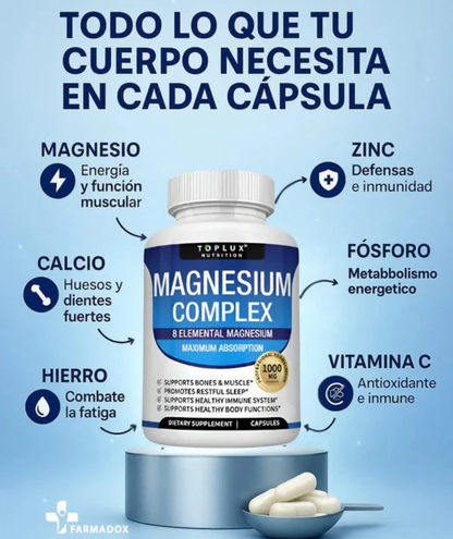 Magnesium Complex™ 8 en 1 – 90 Cápsulas ORIGINAL, Energía, descanso y bienestar - Paga 1, Llévate 2 (Segunda Unidad GRATIS)