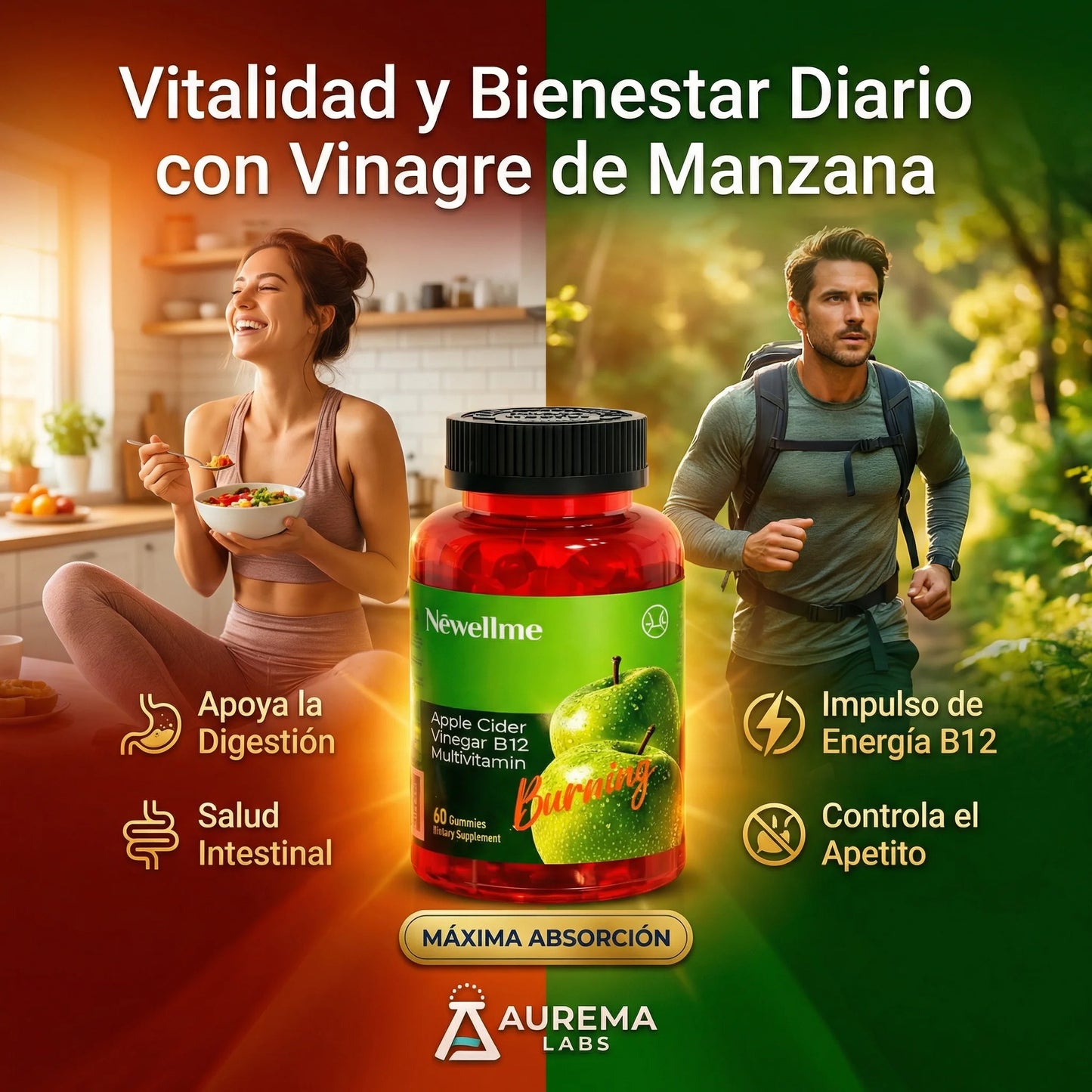 Gomitas Detox de Vinagre de Manzana + B12 🔥🍎 Metabolismo, energía y digestión · 60 gomitas