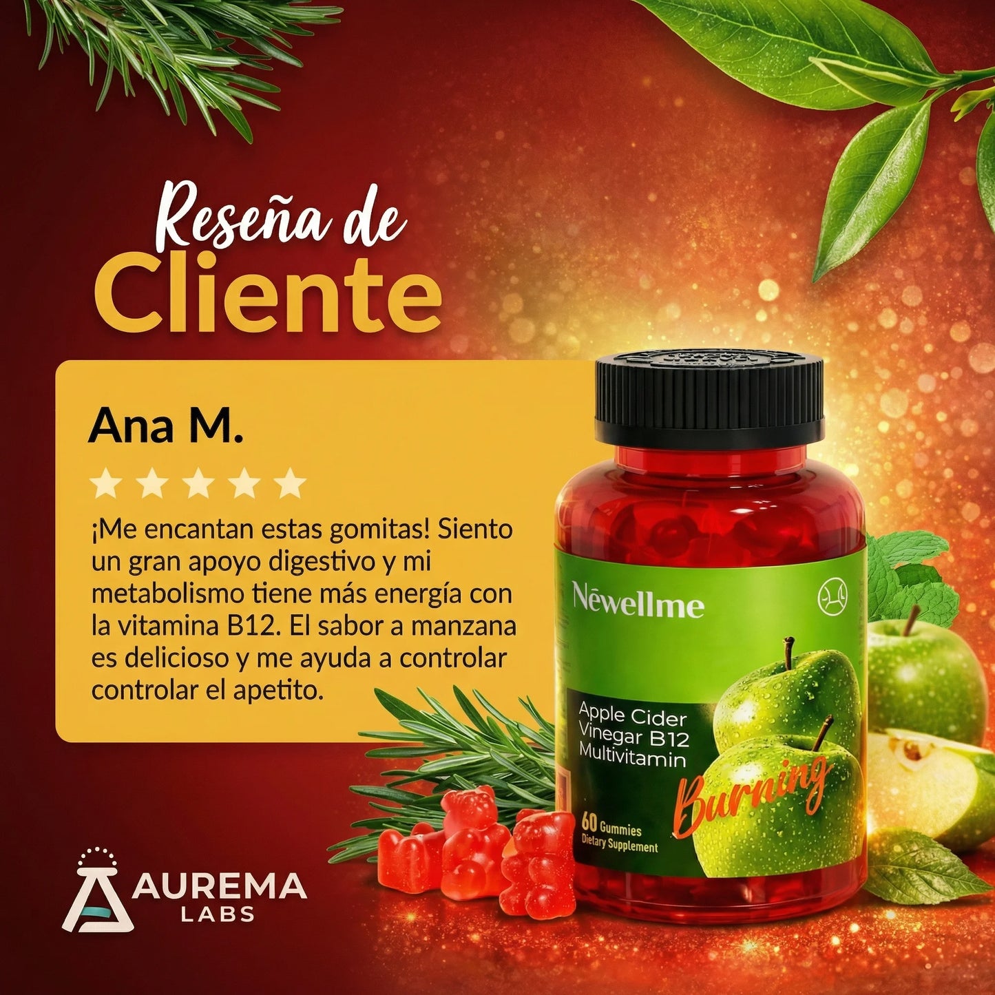 Gomitas Detox de Vinagre de Manzana + B12 🔥🍎 Metabolismo, energía y digestión · 60 gomitas