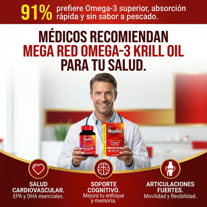 Mega Red Omega-3 Aceite de Krill 500mg - Suplemento para Corazón, Cerebro y Articulaciones (80 Cápsulas)