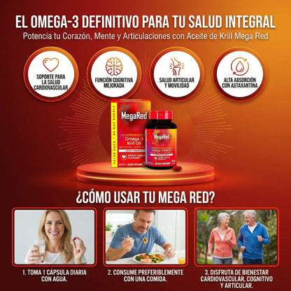 Mega Red Omega-3 Aceite de Krill 500mg - Suplemento para Corazón, Cerebro y Articulaciones (80 Cápsulas)